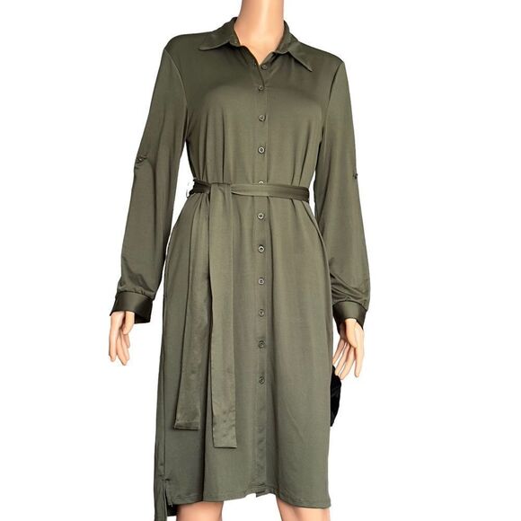 LuLaRoe Army Green Button Down Long Sleeve Dress SMALL - Picture 1 of 16